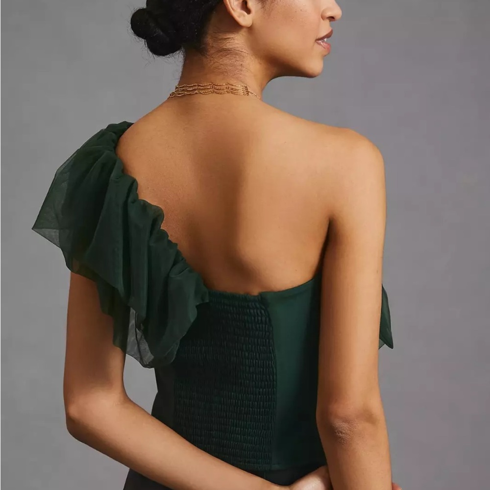 Anthropologie Green Asymmetrical Ruffled Top Sunday in Brooklyn L
